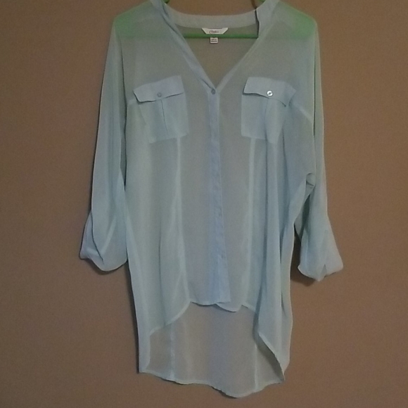 Candie's Light Blue See Through Button Up Shirt - Picture 1 of 4